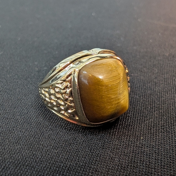Tiger's Eye 18k Heavy Gold Plated Vintage Ring 8.5 - Picture 4 of 9
